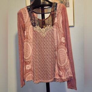 S Gimmicks BKE Bohemian Lace Patchwork Top